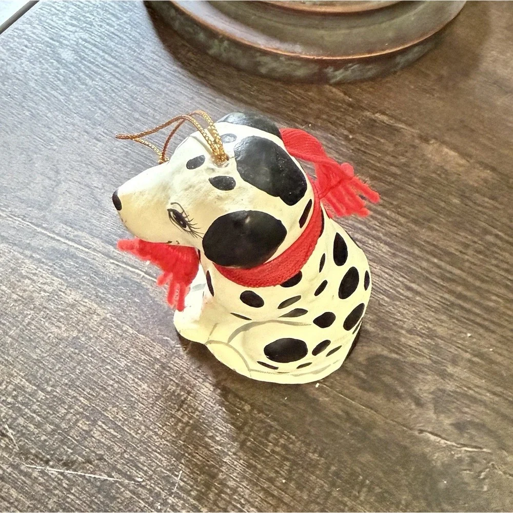 Folk Art Dog Paper Mache /Plastic  Dalmatian Dog Christmas Tree Ornament Scarf